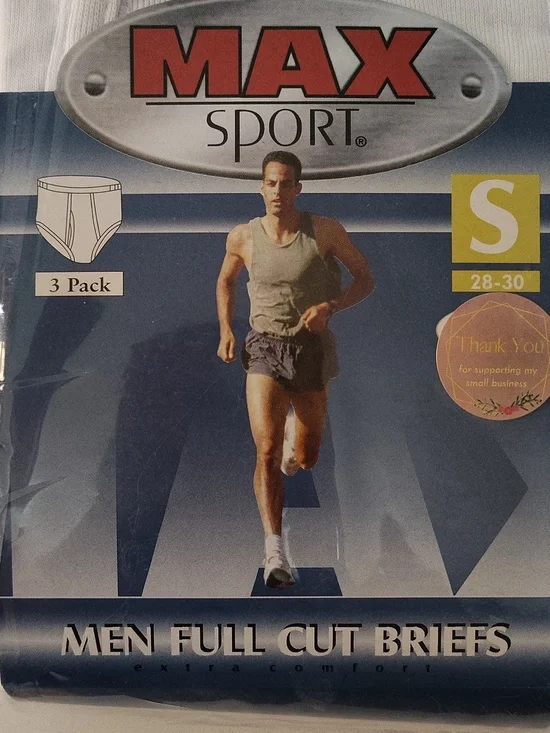 Vtg MAX Sport Men’s White Full-Cut White Briefs - 3 Pack - Size 28-30 - Picture 2 of 8